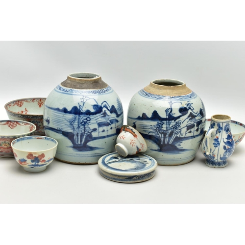 165 - A COLLECTION OF 18TH AND 19TH CENTURY ORIENTAL POTTERY AND PORCELAIN, comprising two pottery ginger ... 