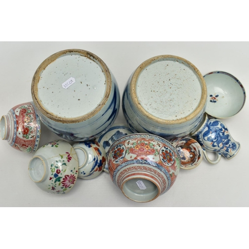 165 - A COLLECTION OF 18TH AND 19TH CENTURY ORIENTAL POTTERY AND PORCELAIN, comprising two pottery ginger ... 