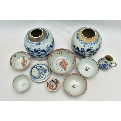 165 - A COLLECTION OF 18TH AND 19TH CENTURY ORIENTAL POTTERY AND PORCELAIN, comprising two pottery ginger ... 