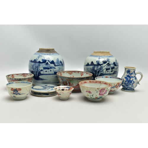 165 - A COLLECTION OF 18TH AND 19TH CENTURY ORIENTAL POTTERY AND PORCELAIN, comprising two pottery ginger ... 