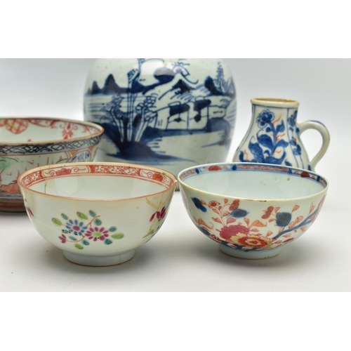 165 - A COLLECTION OF 18TH AND 19TH CENTURY ORIENTAL POTTERY AND PORCELAIN, comprising two pottery ginger ... 