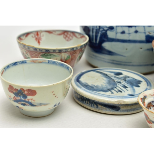 165 - A COLLECTION OF 18TH AND 19TH CENTURY ORIENTAL POTTERY AND PORCELAIN, comprising two pottery ginger ... 