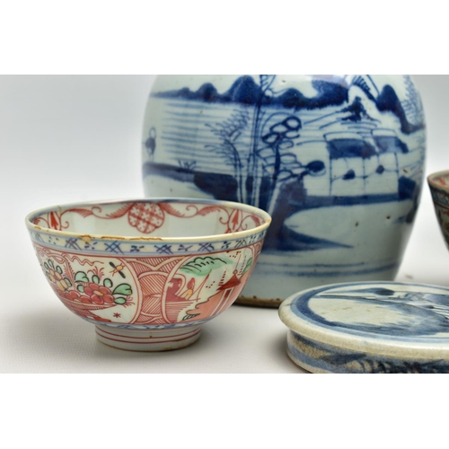 165 - A COLLECTION OF 18TH AND 19TH CENTURY ORIENTAL POTTERY AND PORCELAIN, comprising two pottery ginger ... 