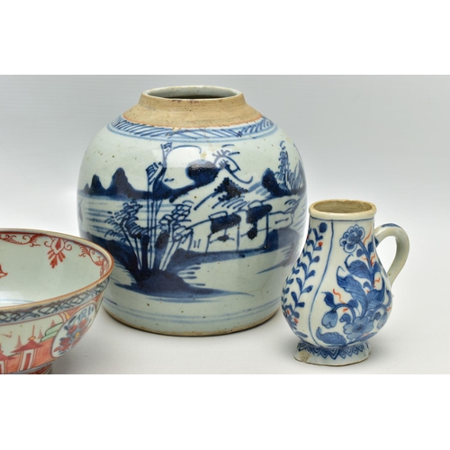 165 - A COLLECTION OF 18TH AND 19TH CENTURY ORIENTAL POTTERY AND PORCELAIN, comprising two pottery ginger ... 