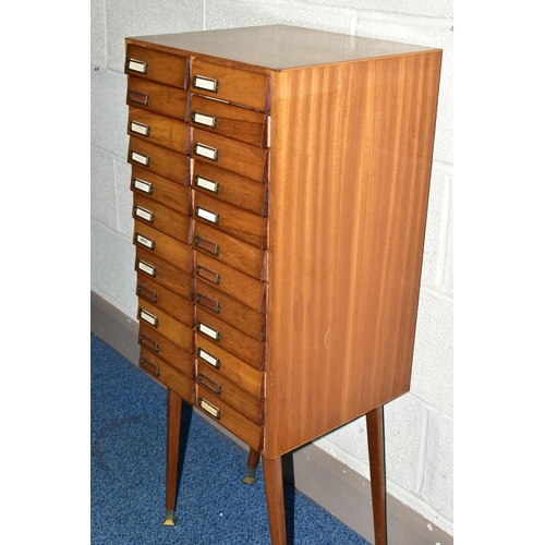 169 - OPTOMETRIST INTEREST: A 1960'S /70'S TEAK CHEST OF TWENTY-FOUR SHORT DRAWERS, each drawer with filin... 