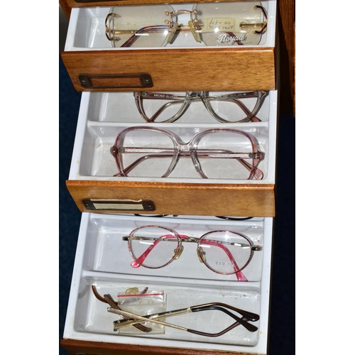 169 - OPTOMETRIST INTEREST: A 1960'S /70'S TEAK CHEST OF TWENTY-FOUR SHORT DRAWERS, each drawer with filin... 