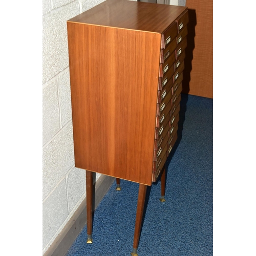 169 - OPTOMETRIST INTEREST: A 1960'S /70'S TEAK CHEST OF TWENTY-FOUR SHORT DRAWERS, each drawer with filin... 