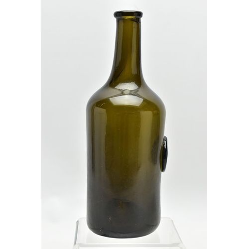 175 - A 19TH CENTURY GREEN GLASS SEALED WINE BOTTLE, with pictorial seal of a sheaf of corn and two arms, ... 