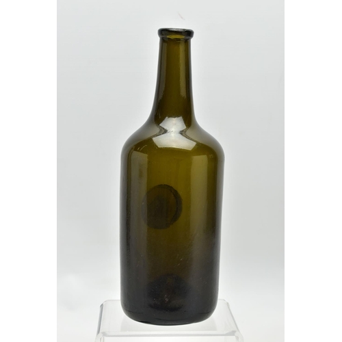 175 - A 19TH CENTURY GREEN GLASS SEALED WINE BOTTLE, with pictorial seal of a sheaf of corn and two arms, ... 