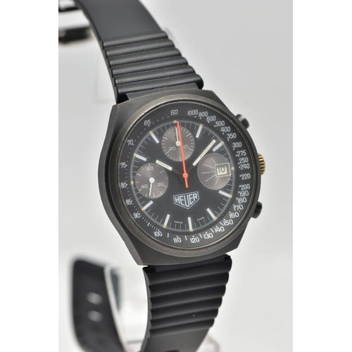 29 - A VINTAGE HEUER PVD 13-1, HAND WOUND WRISTWATCH, black dial with grey subsidiary dials at twelve, th... 