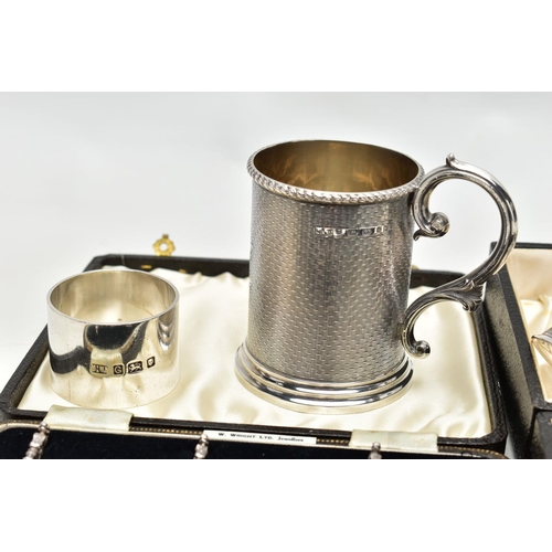 87 - A SMALL PARCEL OF VICTORIAN AND LATER SILVER, comprising a Victorian silver christening mug of cylin... 