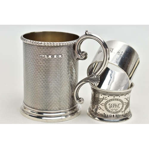 87 - A SMALL PARCEL OF VICTORIAN AND LATER SILVER, comprising a Victorian silver christening mug of cylin... 