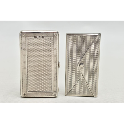 88 - TWO SILVER CARD CASES, comprising a Victorian example of rectangular form with rounded corners, engi... 