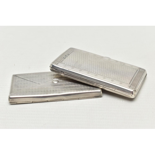 88 - TWO SILVER CARD CASES, comprising a Victorian example of rectangular form with rounded corners, engi... 