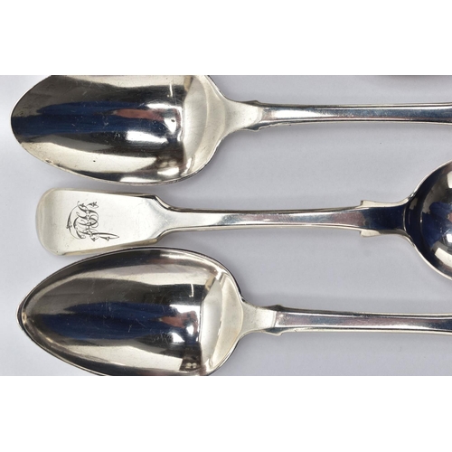 89 - A PARCEL OF LATE 18TH, 19TH AND 20TH CENTURY SILVER DESSERT SPOONS AND TEASPOONS, including a set of... 