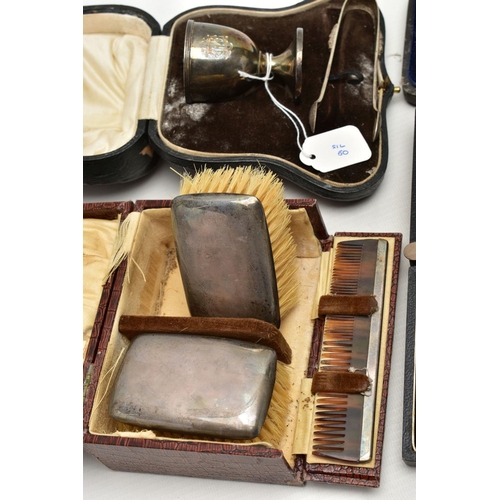 93 - A PARCEL OF ASSORTED 20TH CENTURY SILVER, CASED AND LOOSE, comprising a cased pair of George V nut d... 