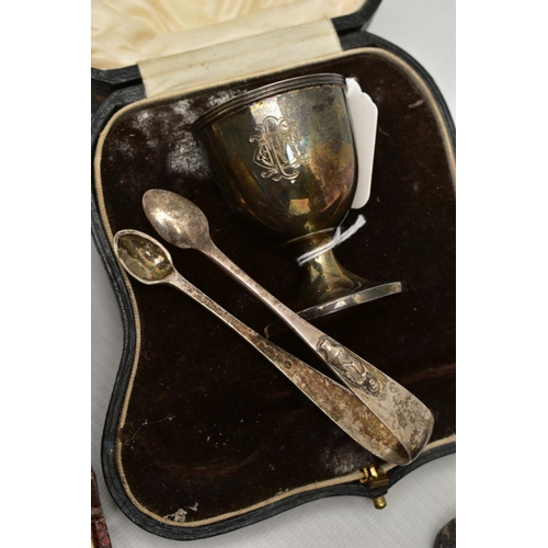 93 - A PARCEL OF ASSORTED 20TH CENTURY SILVER, CASED AND LOOSE, comprising a cased pair of George V nut d... 