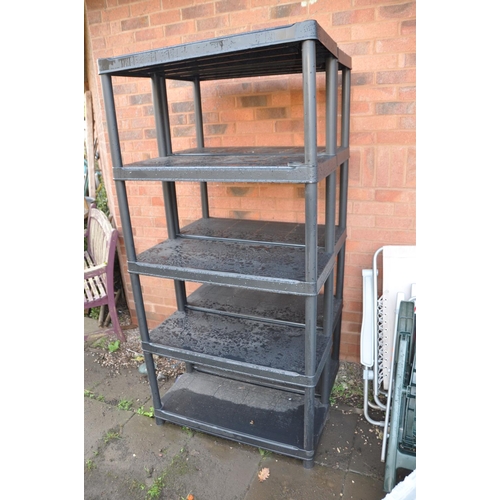 1003 - TWO PLASTIC MODULAR SHELVING UNITS with 5 shelves to each 184cm high