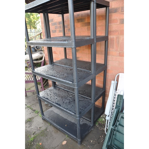 1003 - TWO PLASTIC MODULAR SHELVING UNITS with 5 shelves to each 184cm high