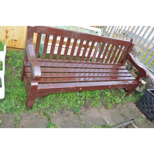 1020 - A PAINTED WOODEN SLATTED GARDEN BENCH 182cm wide (Condition some paint losses but sturdy)