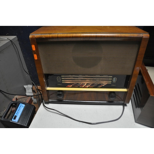 1055 - A VINTAGE PYE BLACK BOX RECORD PLAYER in mahogany cabinet (slow to turn) and a McMichael 154 AC valv... 