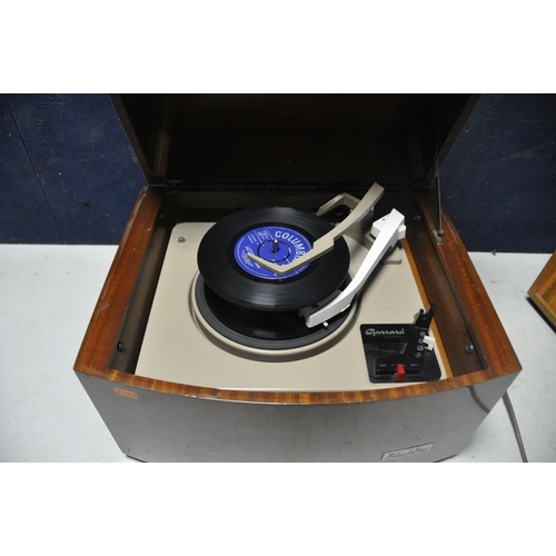 1055 - A VINTAGE PYE BLACK BOX RECORD PLAYER in mahogany cabinet (slow to turn) and a McMichael 154 AC valv... 