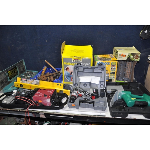 1087 - VARIOUS POWER TOOLS AND GARDEN ITEMS including a Performance PDD144DA 14v drill, a Performance Power... 