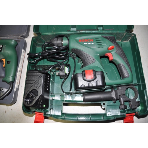 1101 - A BOSCH PSB 144V-i CORDLESS DRILL, in case with one battery and charger, and a Bosch CSB550RE 240v h... 