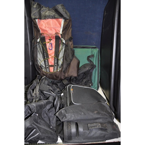 1102 - A COLLECTION OF LUGGAGE AND STORAGE ITEMS, including two lidded plastic boxes, width 92cm x depth 50... 