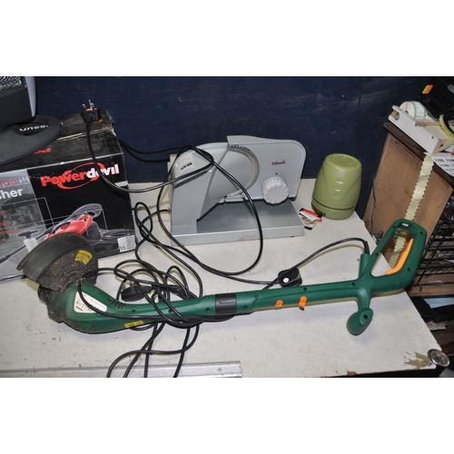 1103 - A POWER DEVIL PRESSURE WASHER, sealed in box, a Kingfisher strimmer, a Fine Elements halogen heater,... 