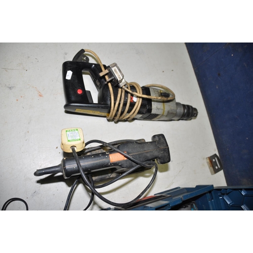 1107 - SEVEN POWER TOOLS INCLUDING AN AEG HAMMER DRILL 240v, Makita HG5012 Heat gun, a Bosch GSB20-2RE hamm... 