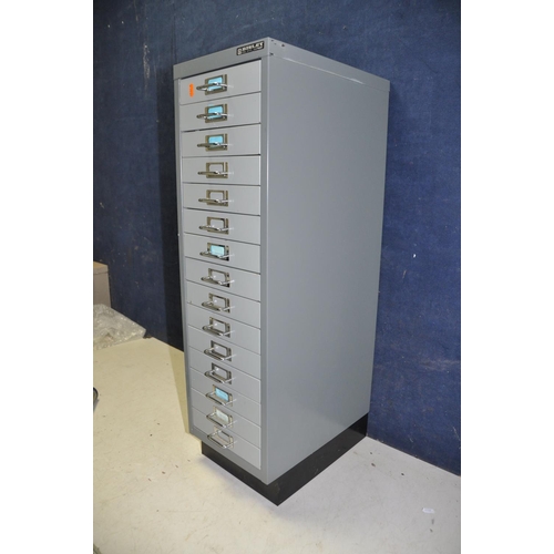 1113 - A BISLEY FIFTEEN DRAWER FILE CABINET in grey width 28cm x depth 44cm x height 94cm