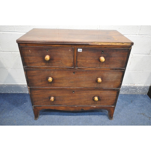 1206 - A GEORGIAN MAHOGANY CHEST OF TWO SHORT OVER TWO LONG DRAWERS, width 90cm x depth 49cm x height 90cm ... 