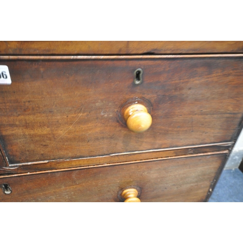 1206 - A GEORGIAN MAHOGANY CHEST OF TWO SHORT OVER TWO LONG DRAWERS, width 90cm x depth 49cm x height 90cm ... 