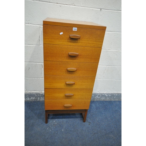 1233 - A G PLAN QUADRILLE TEAK CHEST OF SIX DRAWERS, width 52cm x depth 48cm x height 116cm (condition - su... 