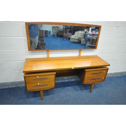 1235 - A MID CENTURY TEAK DRESSING TABLE, with a single rectangular mirror, four drawers on square tapering... 