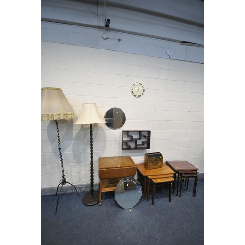 1253 - A SELECTION OF OCCASIONAL FURNITURE, to include a bespoke chain link standard lamp, a barley twist s... 