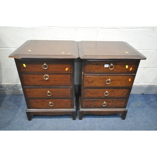 1257 - A PAIR OF STAG THREE DRAWER BEDSIDE CABINETS (condition - see images to see damages) (2)