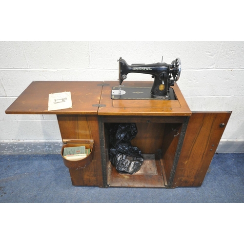 1258 - A VINTAGE SINGER WALNUT CASED ELECTRIC SEWING MACHINE (condition:-surface scratches, untested)