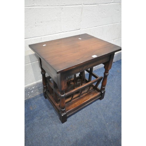 1265 - A REPRODUCTION OAK SIDE TABLE/MAGAZINE RACK, width 61cm x depth 46cm x height 59cm (condition:-good ... 