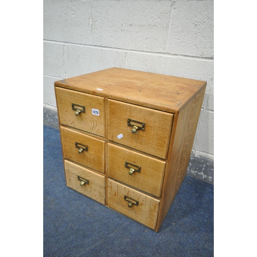 1272 - A LIGHT OAK SIX DRAWER INDEX CABINET, width 49cm x depth 43cm x height 53cm