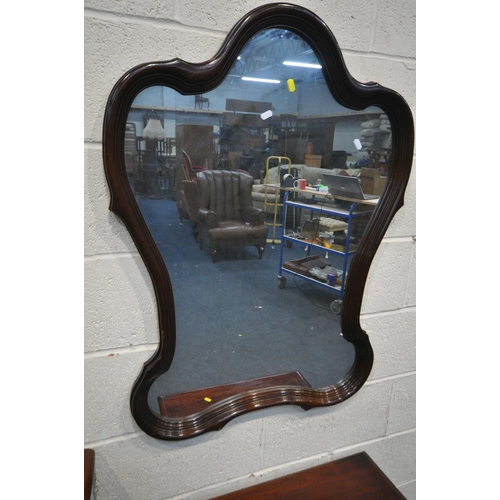 1280 - A MAHOGANY MARQUERTY SERPENTINE SIDE CABINET, with single drawer above two cupboard doors, width 96c... 