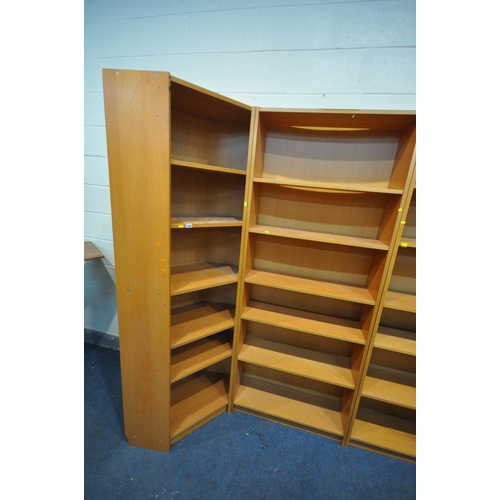 1282 - A SET OF THREE IKEA BEECH BOOKCASES, including a corner section, largest bookcase width 80cm x depth... 