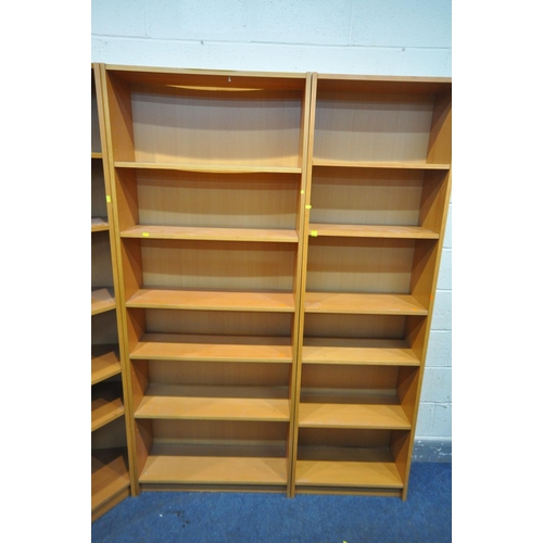 1282 - A SET OF THREE IKEA BEECH BOOKCASES, including a corner section, largest bookcase width 80cm x depth... 