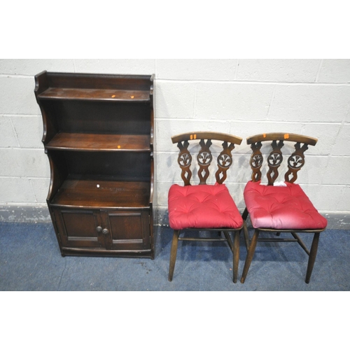 1289 - A DARK ERCOL WATERFALL BOOKCASE, with double cupboard doors, width 61cm x depth 35cm  x height 111cm... 