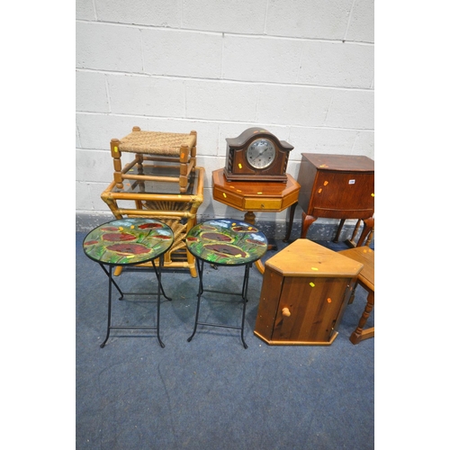 1290 - A SELECTION OF OCCASIONAL FURNITURE, to include a pair of metal folding tables, with coloured glass ... 