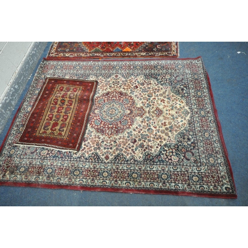 1293 - A PERSIAN HAMEDAN STYLE RED RUG, 168cm x 126cm, a modern foliate rug, a red Persian rugs, and three ... 