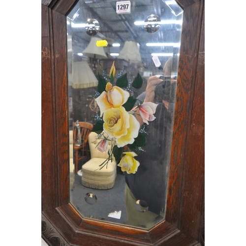 1297 - A PAIR OF OAK FRAMED GYPSY MIRRORS, along with two scrolled wrought framed wall mirrors, and a cheva... 