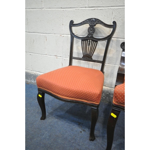 1309 - AN EDWARDIAN MAHOGANY ELBOW CHAIR, with open armrests, and a matching chair (condition:-good conditi... 