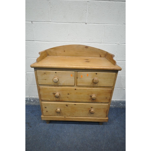 1313 - A VICTORIAN PINE WASHSTAND/CHEST OF FOUR DRAWERS, with turned handles and feet, width 91cm x depth 4... 